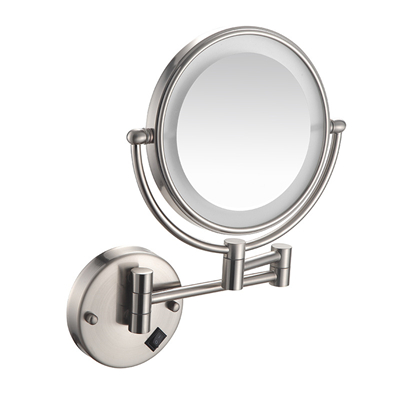 Satin nickel lighted makeup mirror