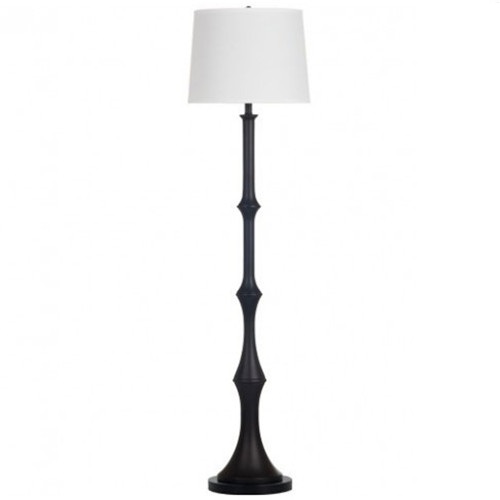 Black wooden floor lamp with fabric shade