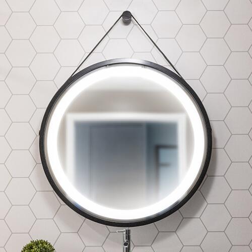 Black frame LED hanging mirror