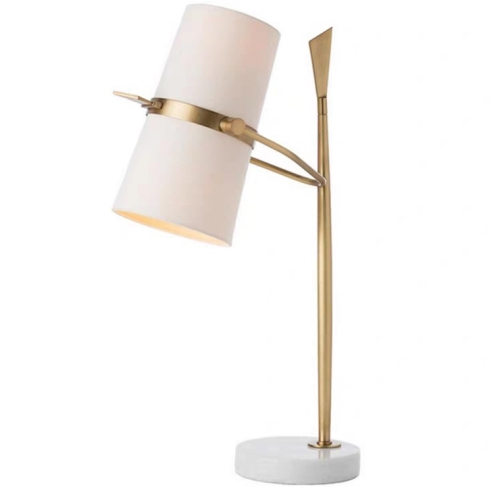 Marble desk lamp with white fabric shade