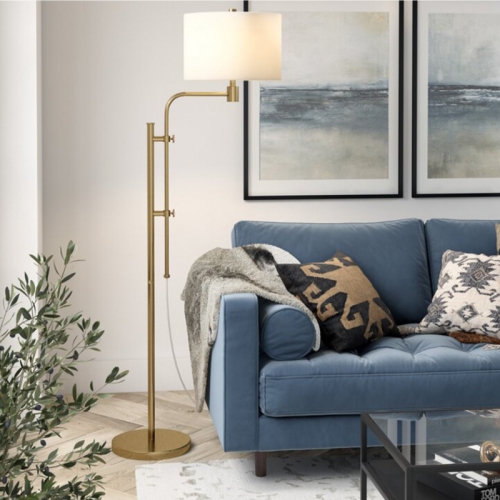 Adjustable height floor lamp with shade